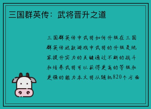三国群英传：武将晋升之道